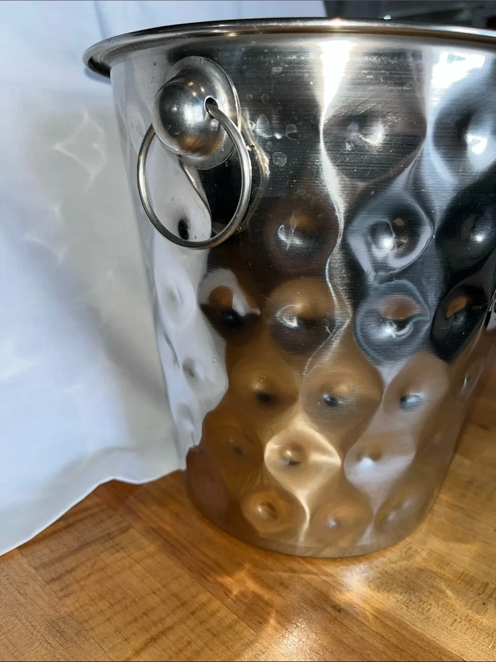 Stainless Hammered Metal Ice Bucket with Handles - Silver